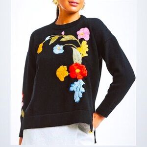 Mestiza NY x Anthropologie Sweater Size M 100% Cotton Embroidery Floral Black